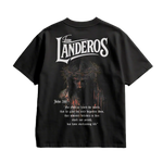 Black t-shirt with 'Team Landeros' design on a textured gray background