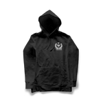 Black hoodie with a logo on the chest 