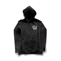 Black hoodie with a logo on the chest 