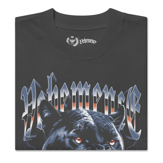 Faded black oversized tee with High Risk High Reward print and dropped shoulders – Vehemence”
